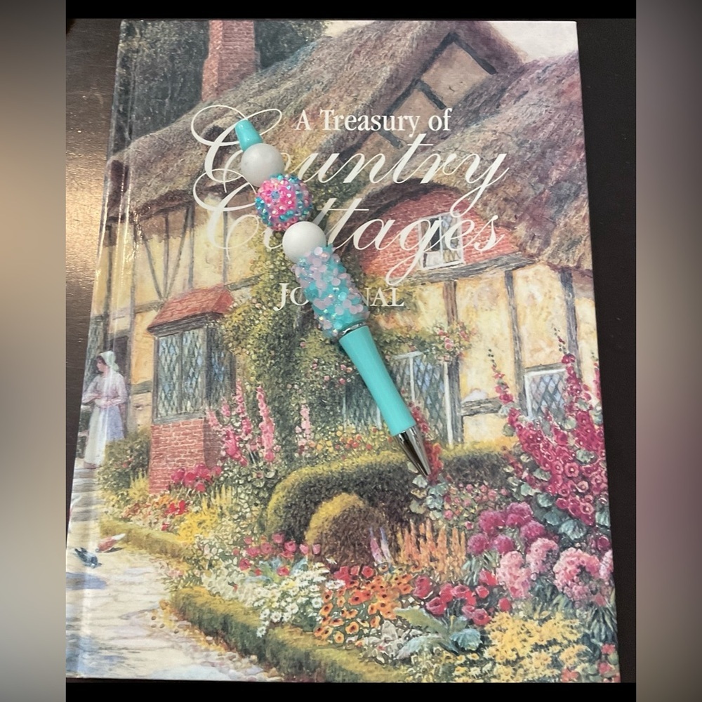 Beautiful Floral Journal with Hand Crafted Beaded Pen. Country Cottage Themed